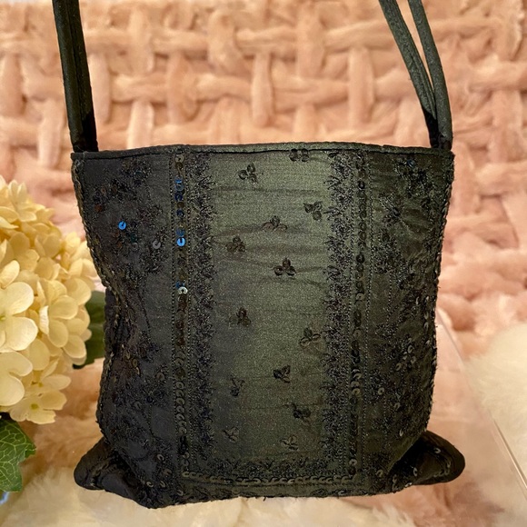 👛ANN TAYLOR👛 Sweet Black Sparkling Satin Sequined💎Handbag - Picture 14 of 15
